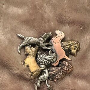 Dog-Themed Metal Brooch Set